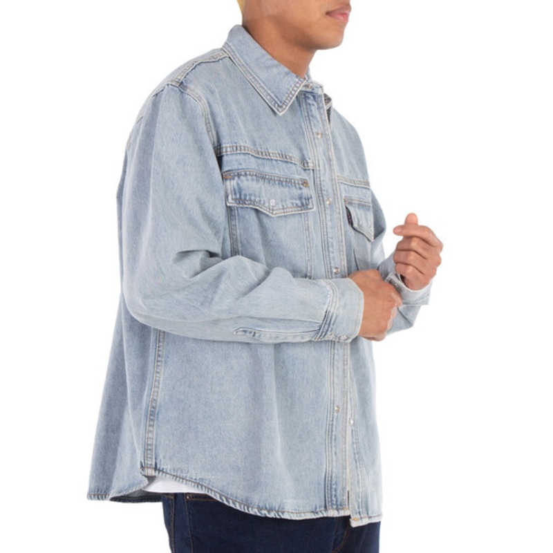 Mens Light Blue Washed Denim Shirt Jacket – Classic Fit Casual Daily Outerwear – Light Blue Wash Jacket and Shirt Style Denim price