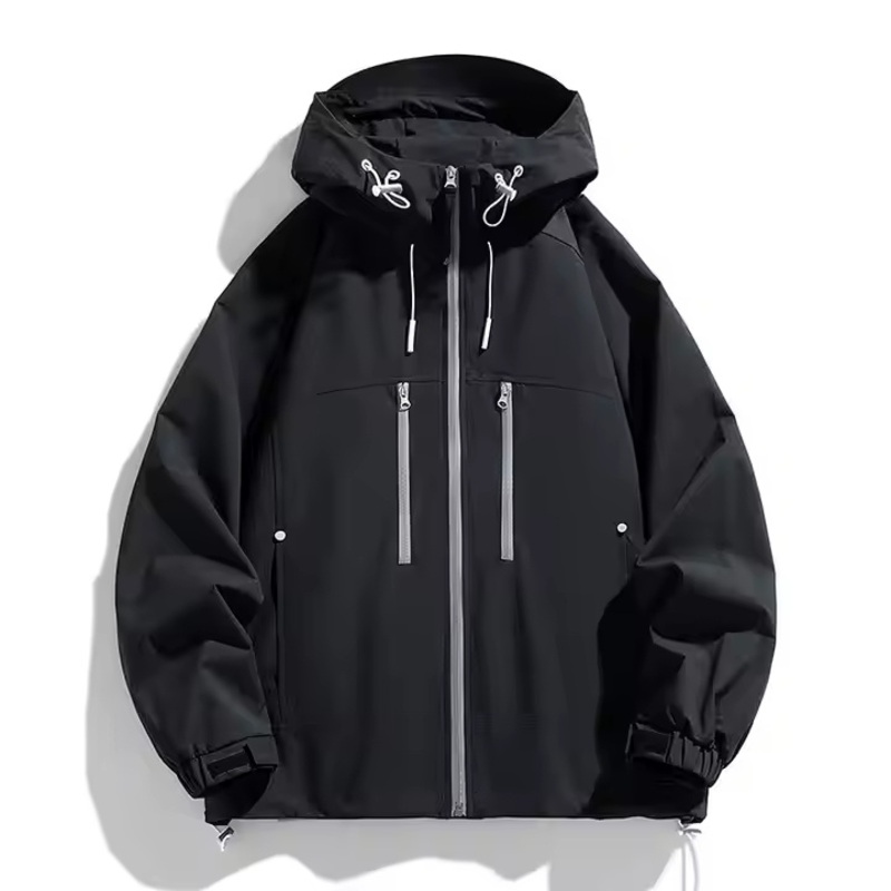 Mens Practical Waterproof Hiking Jacket with Custom Logo Black Solid Zip Pocket Outdoor Hooded Jackets – Hooded Jackets and Outdoor Jackets price