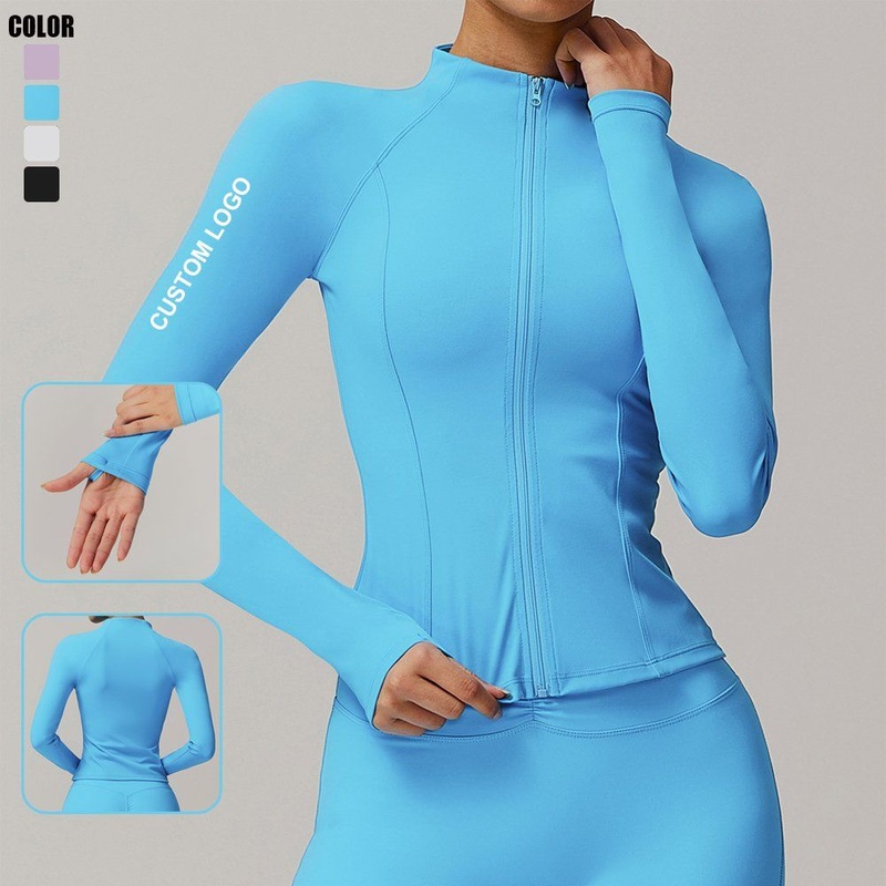 Standing-Collar Zipper Sports Coat Womens Fitness Yoga Long-Sleeve Slimming Running Sports Jacket – Long-Sleeve Sports Jacket and Yoga Jacket price