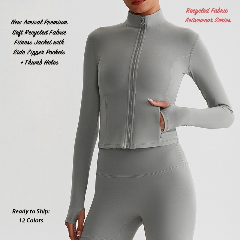 Tianchen Wholesale 12 Colors Recycled Yoga Fitness Coat Running Jacket for Women, Full Zip Track Jackets with Side Zipper Pockets and Non-Slip Thumb Holes – Recycled Polyester Jacket and Sustainable Jackets price