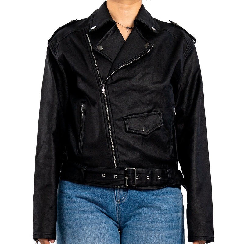 Custom Autumn Biker Wear Punk Style with Belt Black Jacket Women – Leather Jacket and Ladies Jacket price