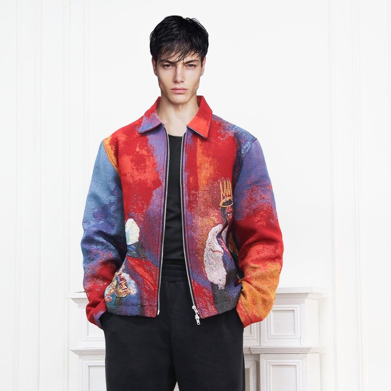 Factory Custom Rapper Hiphop Tapestry Jacket Woven Jacquard Blanket Jacket Tapestry Zip up Jacket Streetwear Clothing – Tapestry Jacket and Tapestry Jacket Custom price