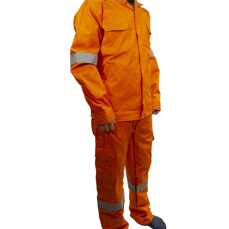 Factory Made 100%Cotton Orange Flame Retardant Coverall with Reflective Tape for Men – Cotton Workwear and Protective Fabric price