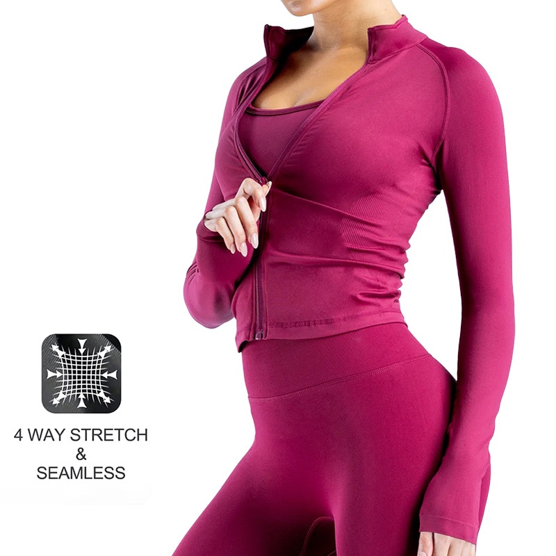 High Quality Lightweight Gym Workout Activewear Coat Seamless Fitness Zipper Jacket for Women, Custom Logo Slim Fit Yoga Sports Long Sleeve Front Zip Top – Custom Track Jackets and Active Zip up Jacket price