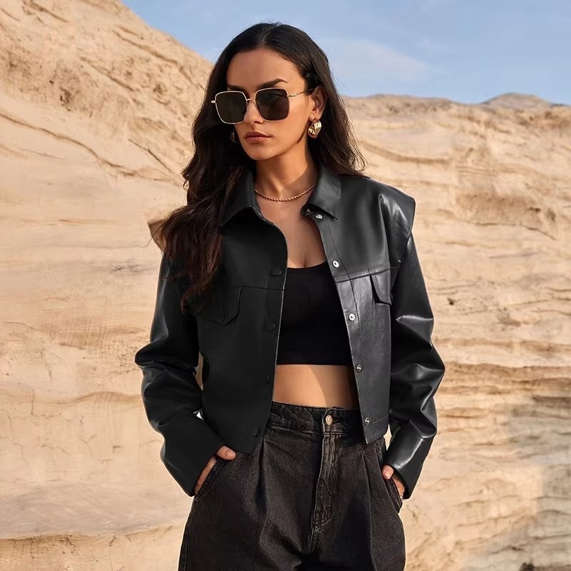 Luxury Clothing Autumn Custom Outdoor Winter Jackets Female Black Motorcycle Women PU Leather Jacket Ladies Winter Jackets – Luxury Clothing and Autumn Customization price