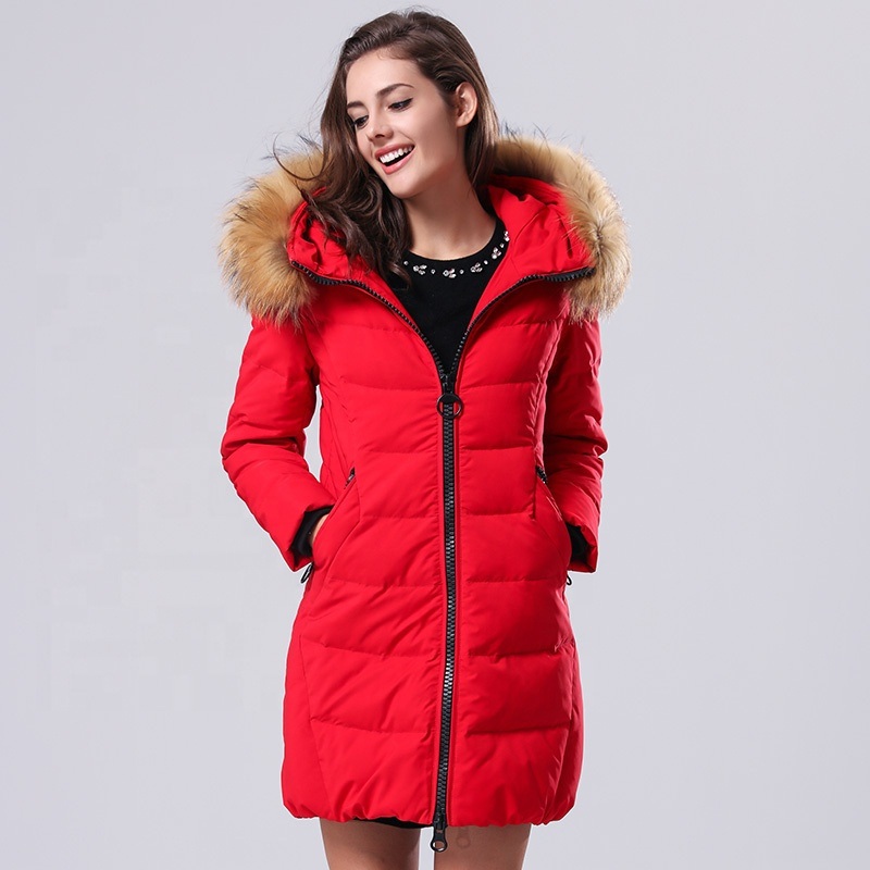 OEM Printed Womens Fur Collar Hood Winter Down Jackets for Women Middle-Long Edition From China Plain Dyed Washed Winter Coats – MID-Length Down Jackets and Down Jacket price