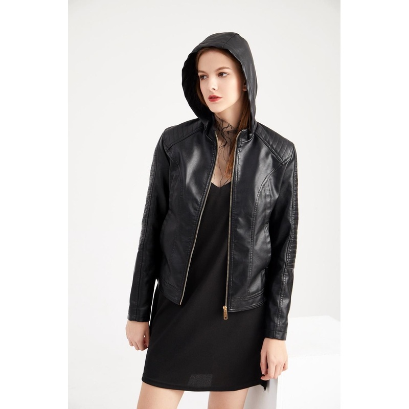 Womens Leather Hooded Short Coat with Fur Lining – Plus Leather Jacket and Oversized Jacket price