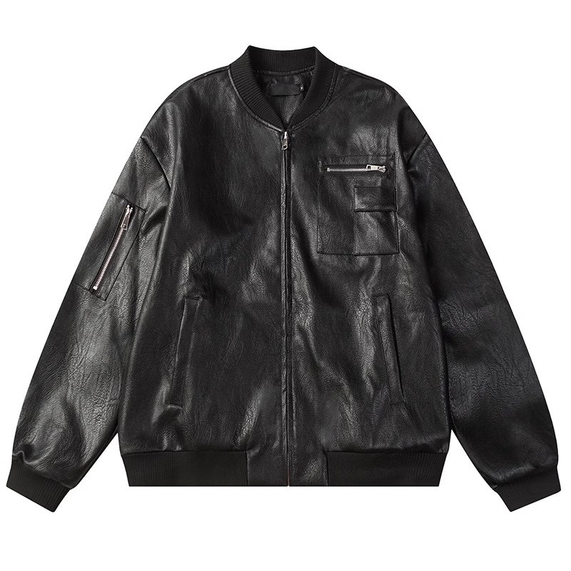 Baseball PU Faux Leather Bomber Jacket, PU Jacket with Rib Collar, Rib Cuff, Windbreak PU Leather Jacket – Casual Jacket and PU Jacket for Men price