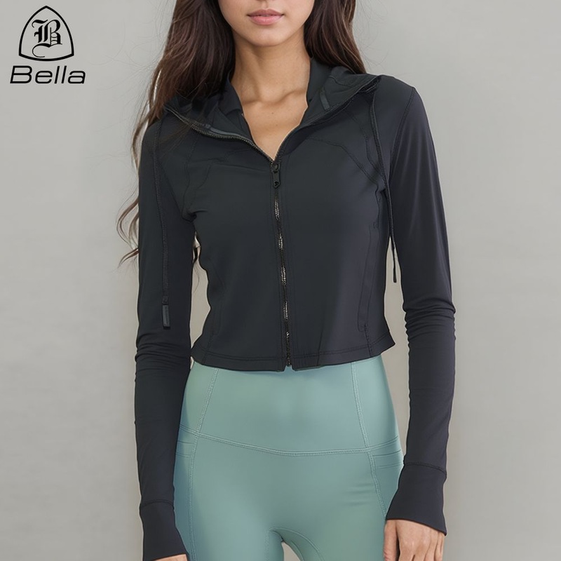 Custom Lightweight Sports Outdoor Athletic Cropped Jacket Sun Protection Women Sports Wear Zip up Workout Hooded Jacket – Cropped Jacket and Sports Jacket price