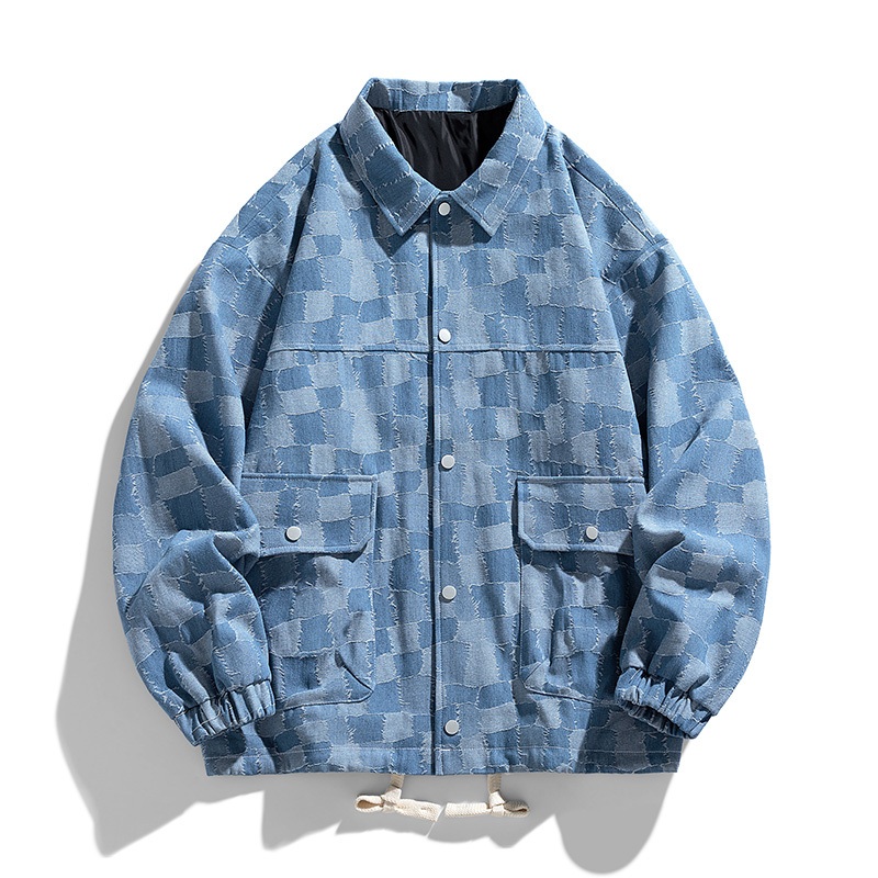 Fashion Casual Style Plaid Print High Quality Single Breasted Men Denim Jacket – Men Denim Jacket and Plaid Print Denim Jacket price
