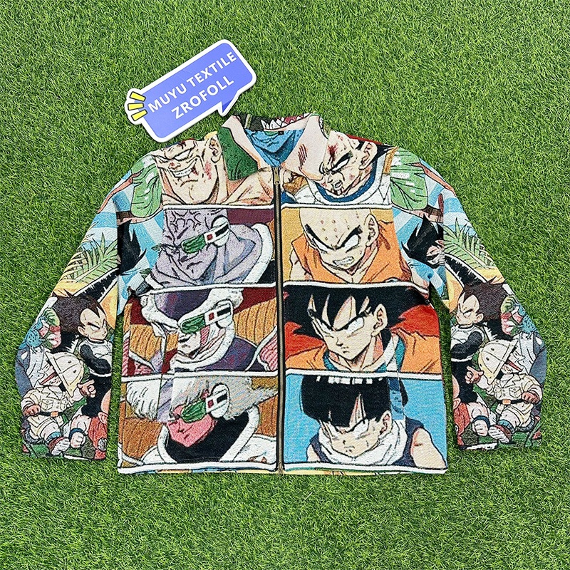 Low MOQ Custom Pattern Zip-up Mens Hip Hop Bomber Jacket with Dragon Z Ball Tapestry Turn-Down Collar Design – Down Collar Jacket and Custom Dragon Z Ball Jack price