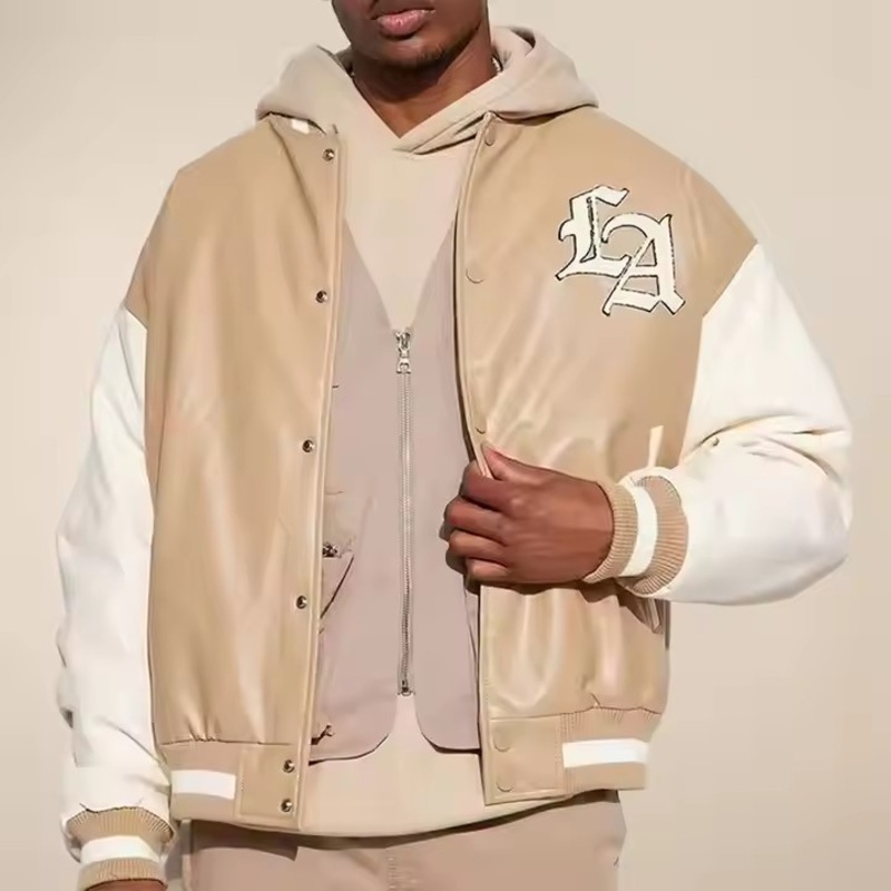 OEM High Quality Customizable Baseball Bomber Jacket Men Embroidered Patch Thick Varsity Leather Sleeve Oversized Jacket – Men Jacket and Jacket price