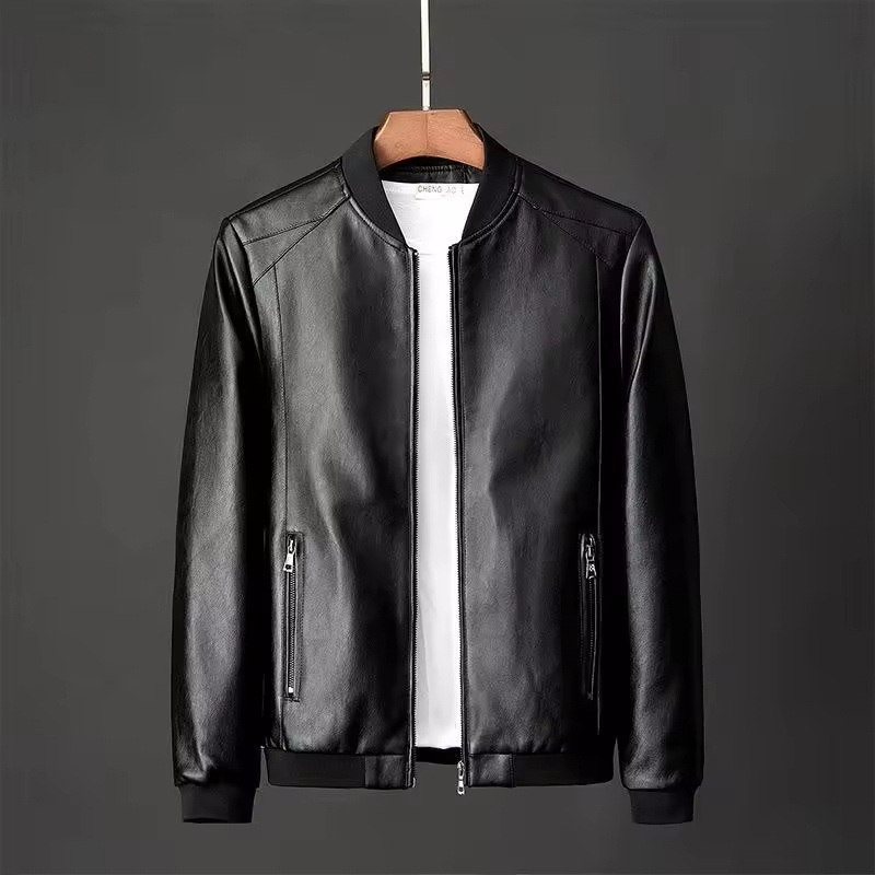 Stylish Mens Leather Motorcycle Jacket with Standing Collar – Fall Fashion Jackets and Slim Plus Size Jackets price