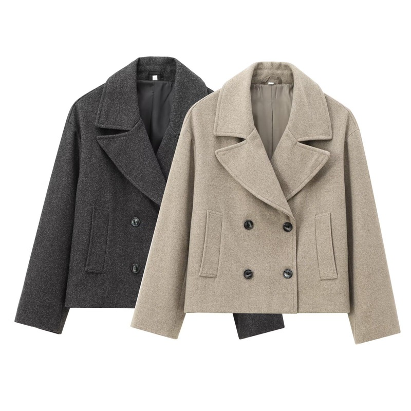 Za Womens Clothing Casual Wool Blend Double Breasted Womens Jacket Long Sleeved – Double Breasted Womens Jacket and Wool Blend Womens Jacket price