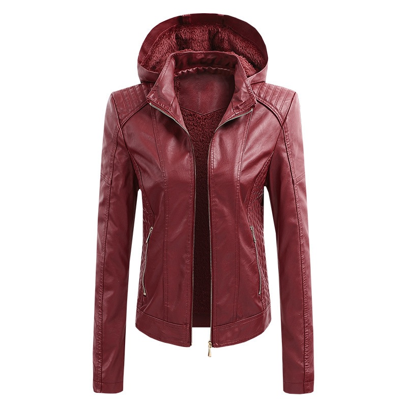 2025 Womens Biker Jacket Removable Hood Fleece Lined PU Leather Slim Fit – Womens PU Jacket and Detachable Hood Coat price