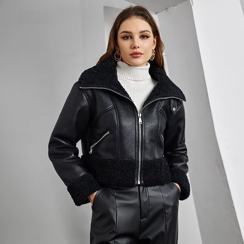 Fur Integrated Short Leather Lamb Wool Motorcycle Jacket Womens New Winter Tops Ladies Winter Jackets – Fur Integration and Integrated Short Leather price