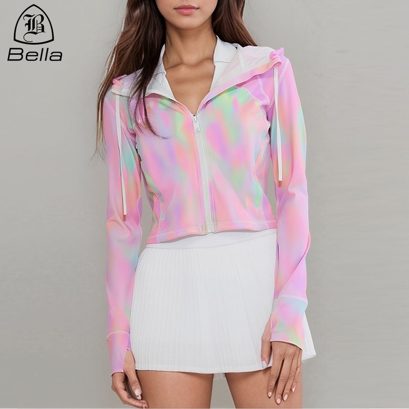 OEM Activewear Manufacturer Printed Sport Outdoor Running Jacket Upf50+ Sun Protective Women Zipper Cropped Hooded Jacket – Hooded Jacket and Cropped Jacket price