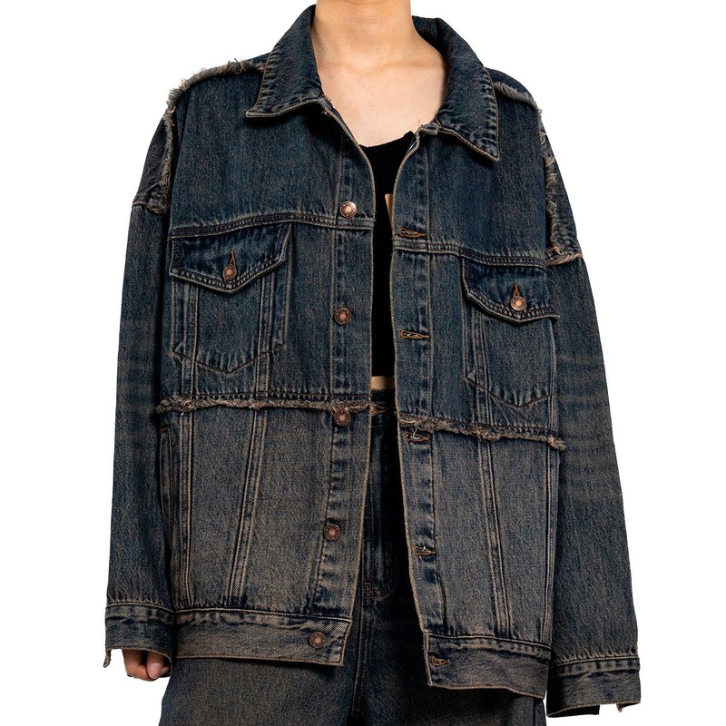 Women S Vintage Casual Raw Edge Long Sleeve Distressed Oversized Denim Jacket – Ladies Leather Jacket and Jean Jacket Women price