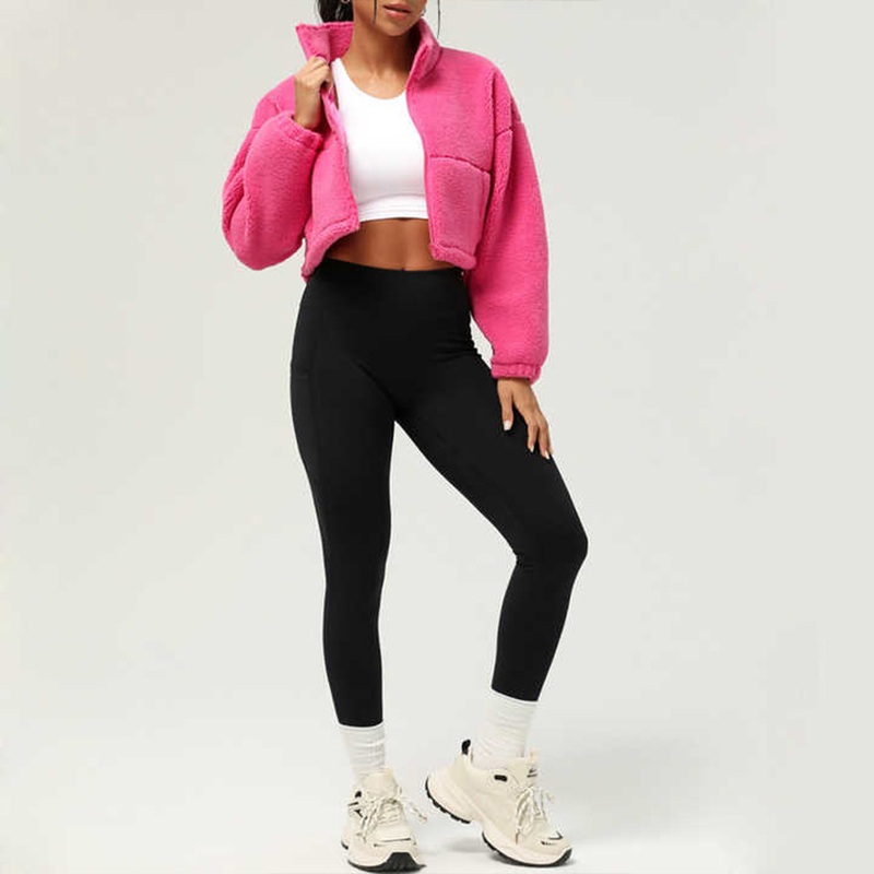 Womens Fuzzy Fleece Zip up Cropped Jacket Fluffy Sherpa Coat Winter Teddy – Lapel Fleecejacket and Womens Coats price