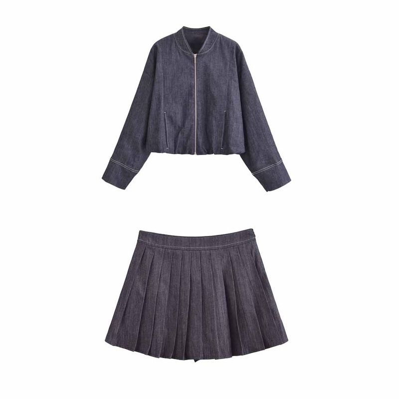Za Womens Clothing Casual Denim Flying Womens Jacket Long Sleeved+Skirts Suit – Denim Flying Womens Jacket and Casual Denim Womens Jacket price