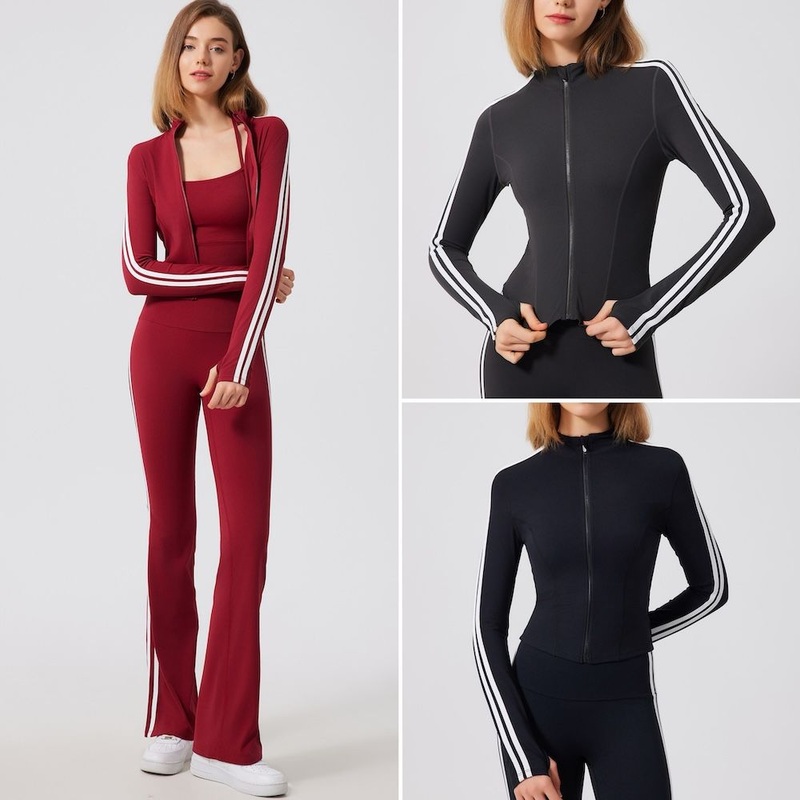 Custom Logo Striped Spring/Fall Running Outfits Long Sleeve Athletic Jacket for Women, Slim Fit Gym Tops Full Zip Yoga Sportwear Track Coat with Thumb Holes – Womens Coats and Jackets and Fashion Jacket price