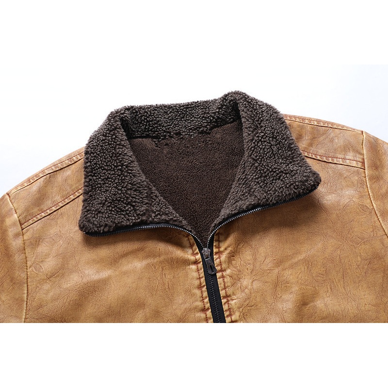 Faux Shearling Jacket Men Winter Turn Down Collar Zipper Outdoor Casual Custom Design – Mens Leather Jacket and Leather Jacket price