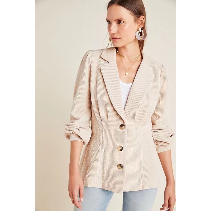 Ladies Vintage Jacket Casual Simple Corduroy Suit Outer Puff Sleeve Coat – Blouse and Clothes price