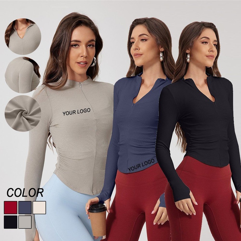 Long-Sleeve Thread T-Shirt Yoga Outdoor Blazer Stretch Slimming Half-Zip Jacket – Long Sleeve Yoga Jacket and Half Zip Jacket price