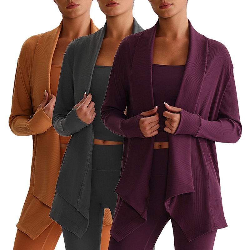 New Ribbed Fabric Fitness Jacket, Casual Loose European and American Cross-Border Outdoor Sports Long-Sleeved Yoga Jacket – Yoga Jackets and Sport Jacket price