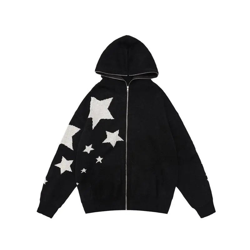 OEM Winter Full Zip up Wool Blend Oversized Star Knit Sweater Hooded Jacket – Jacket and Clothing price