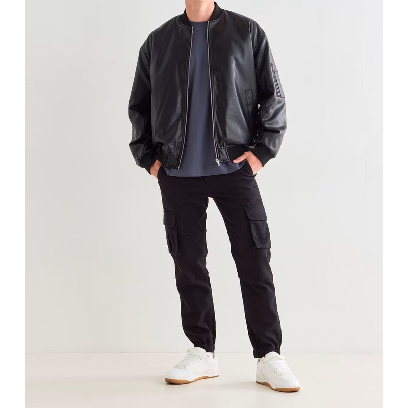 Stylish PU Bomber Jacket for Men – Classic Black with Zipper Closure – Outdoor and Jacket price