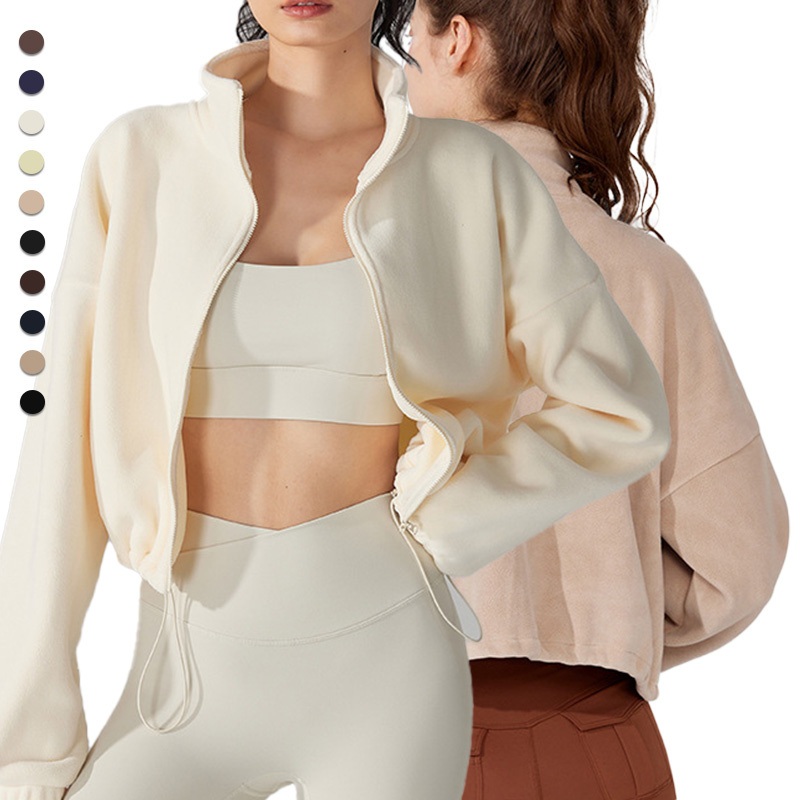 Winter Lambswool Sports Coat with Stand Collar and Loose Fit for Fitness Long Sleeves Top – Yoga Top and O-Neck price