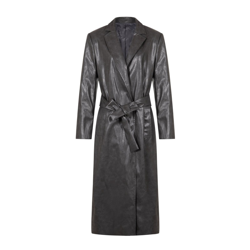 Women&rsquor; S Shiny PU Leather Long Coat – Womens Coat and Womans Jacket price