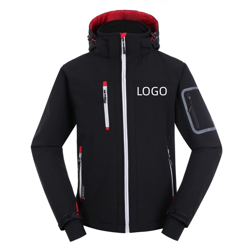 Black Custom Embroidery Logo Waterproof Soft Shell Windproof Breathable Polyester Softshell Fleece Casual Leisure Sports Ski Winter Coat Men Windbreaker Jacket – Windbreaker Jacket and Jacket price