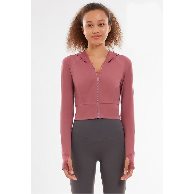 Custom Logo Athletic Sportswear Plain Mesh Hoodie Crop Top Women Jacket – Women Clothing and Women Jackets price