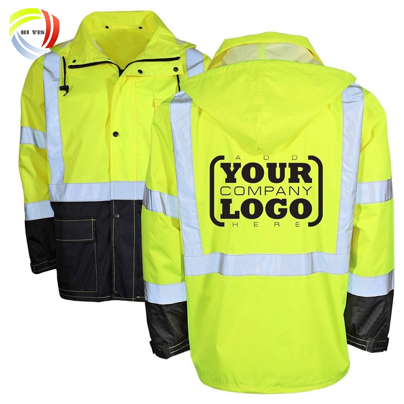 Factory Supply Yellow Concealed Hood Waterproof High Visibility Safety Reflective Hi Vis Rain Jacket Coat – Reflective Rain Coat and Jacket price