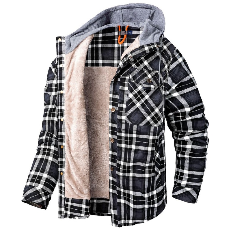 Men S Plaid Long Sleeve Flannel Lined Buttoned Shirt Winter Windproof and Warm Jacket – Hooded Shirt Jacket and Warm Shirt Jacket price