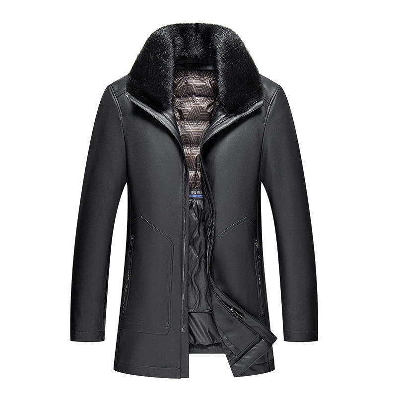 Mink Fur Collar Detachable Down liner Solid Color Thick Mens Real Leather COA – Leather Jacket Women Original Leather Jackets Ra and Detachable Leather Coat price
