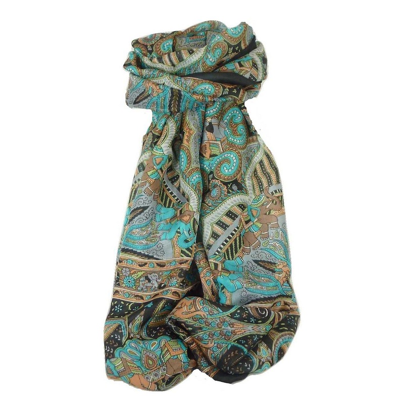 Classic Paisley Long Scarf Mulberry Silk Anya Jet by Pashmina & Silk | Fruugo SG