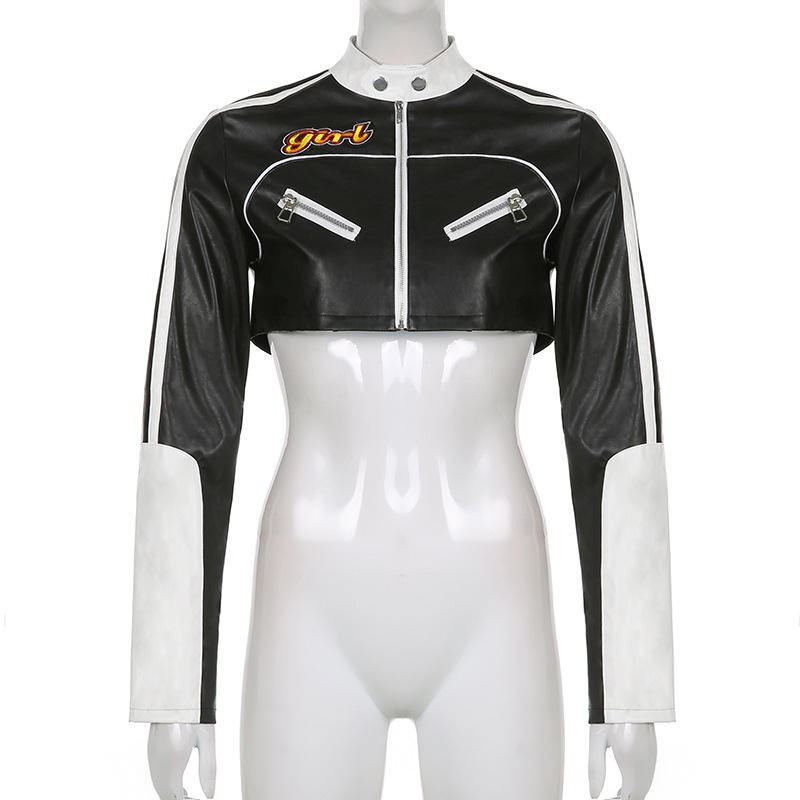 Crop Motorcycle Windbreaker Leather Jackets Moto Leather Jacket for Women – Womens Jackets and Leather Jacket price