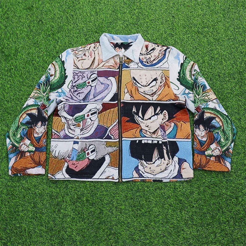 Custom Plus Size Mens Zip-up Hip Hop Jacket with Dragon Z Ball Pattern Turn-Down Collar Tapestry Mens Jackets – Tapestry Jacket and Tapestry Jacket Custom price