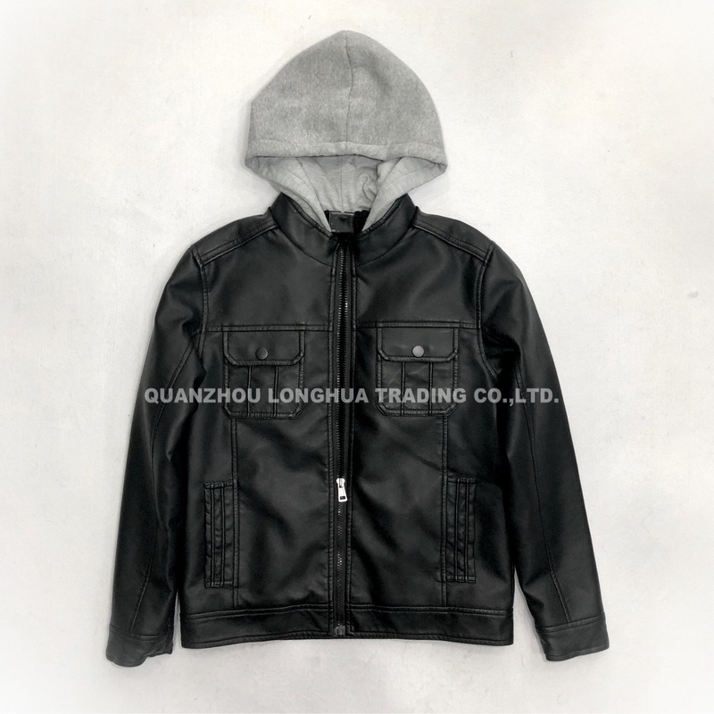 Men Jacket Boy Leather Jacket Winter Coat Black PU Apparel Fashion Clothes Hoody Clothing – Jacket and Coat price