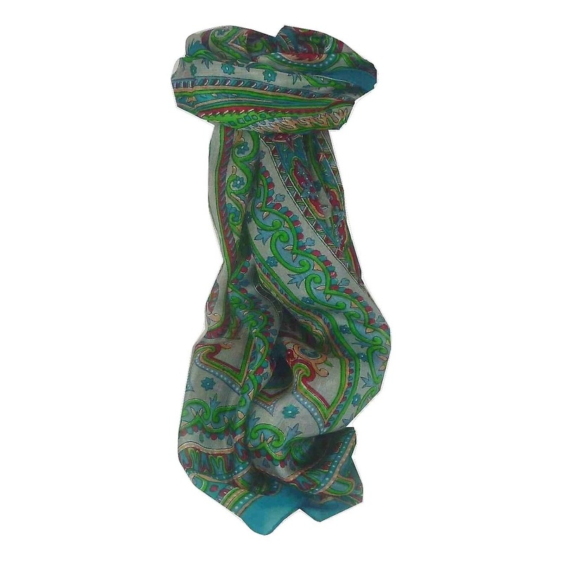 Mulberry Silk Traditional Long Scarf Kullu Aquamarine by Pashmina & Silk | Fruugo SG
