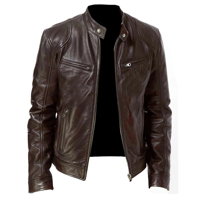 OEM Mens Slim Fit Motorcycle Biker Real Leather Jacket Stand Collar – PU Leather Jacket and Biker Jacket price
