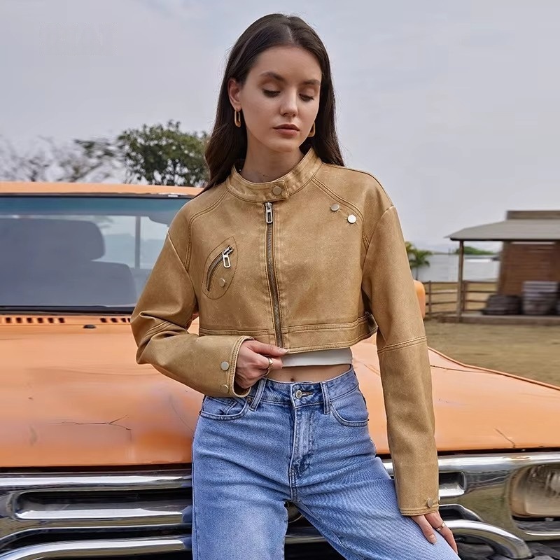 Spring Summer Original Design Motorcycle Leather Coat Leather Skirt Retro PU Leather Coat Set Ladies Winter Jackets – Leather Skirt and Ladies Winter Jackets price