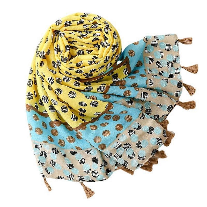 Boho Scarf for Women Lightweight Yellow and Blue Polka Dot Silk Scarf Long Fringe Decoration Winter Warm Shawl | Fruugo SG