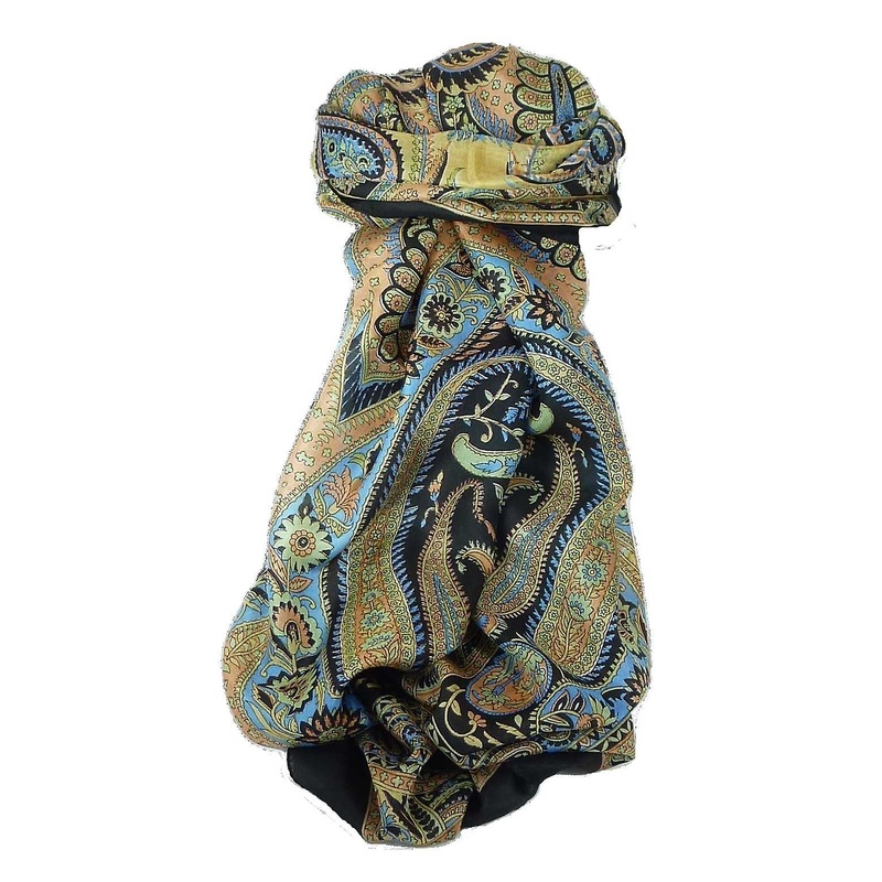 Classic Paisley Long Scarf Mulberry Silk Charan Jet by Pashmina & Silk | Fruugo SG