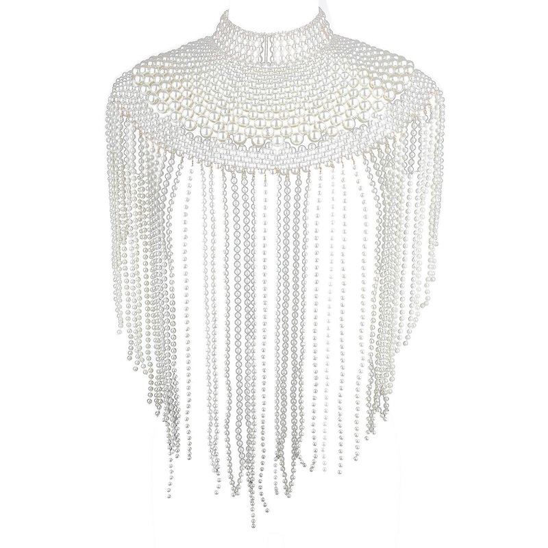 Fringed Pearls Shawl Wrap for Female Shoulder Chain Necklace Elegant Bride Shawl Formal Dress Shoulder Wrap Body Chain | Fruugo SG
