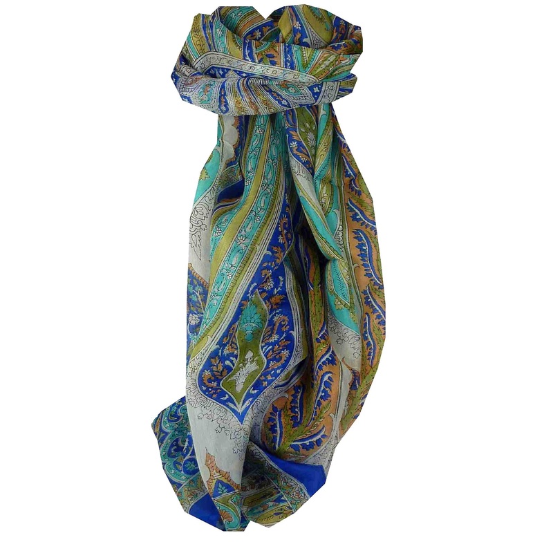 Mulberry Silk Traditional Long Scarf Tulisa Blue by Pashmina & Silk | Fruugo SG