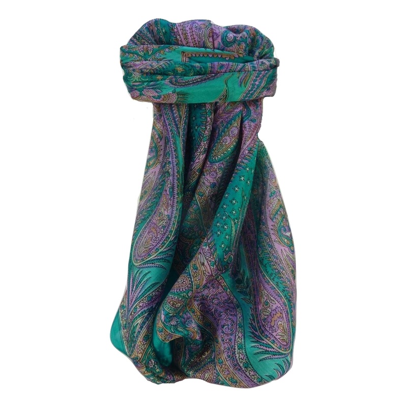 Mulberry Silk Traditional Square Scarf Chatur Teal by Pashmina & Silk | Fruugo SG